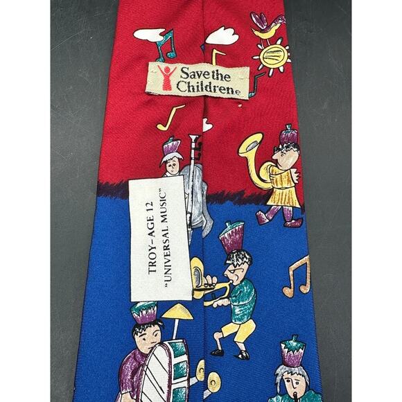 Vintage Save the Children Tie Troy Universal Music 100% Silk - Picture 4 of 5